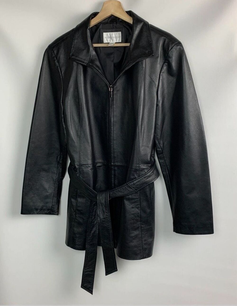 Worthington Black Genuine Leather Belted Zip Front Jacket